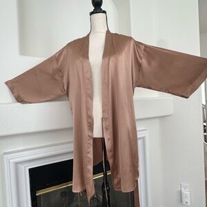 NWT intimissimi 100% Silk, Satin Kimono Robe, Rose Nude Peach Beige Size M-L